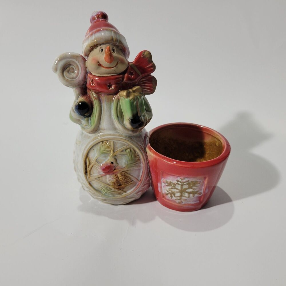 Kirkland’s Christmas Snowman Ceramic Candle Holder Luster Tea Light